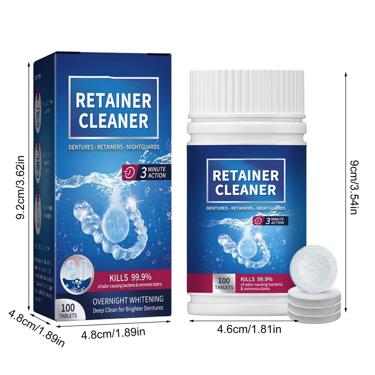 100PCS False Tooth Cleaning Tablets Denture Cleaning Tablets Removes Odor Orals Cleaning Retainer Cleaner Fresh Breath