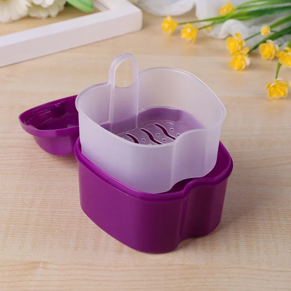 Denture Bath Box Organizer Dental False Teeth Storage Box with Hanging Net Container Cleaning Teeth Cases Artificial Tooth Boxes