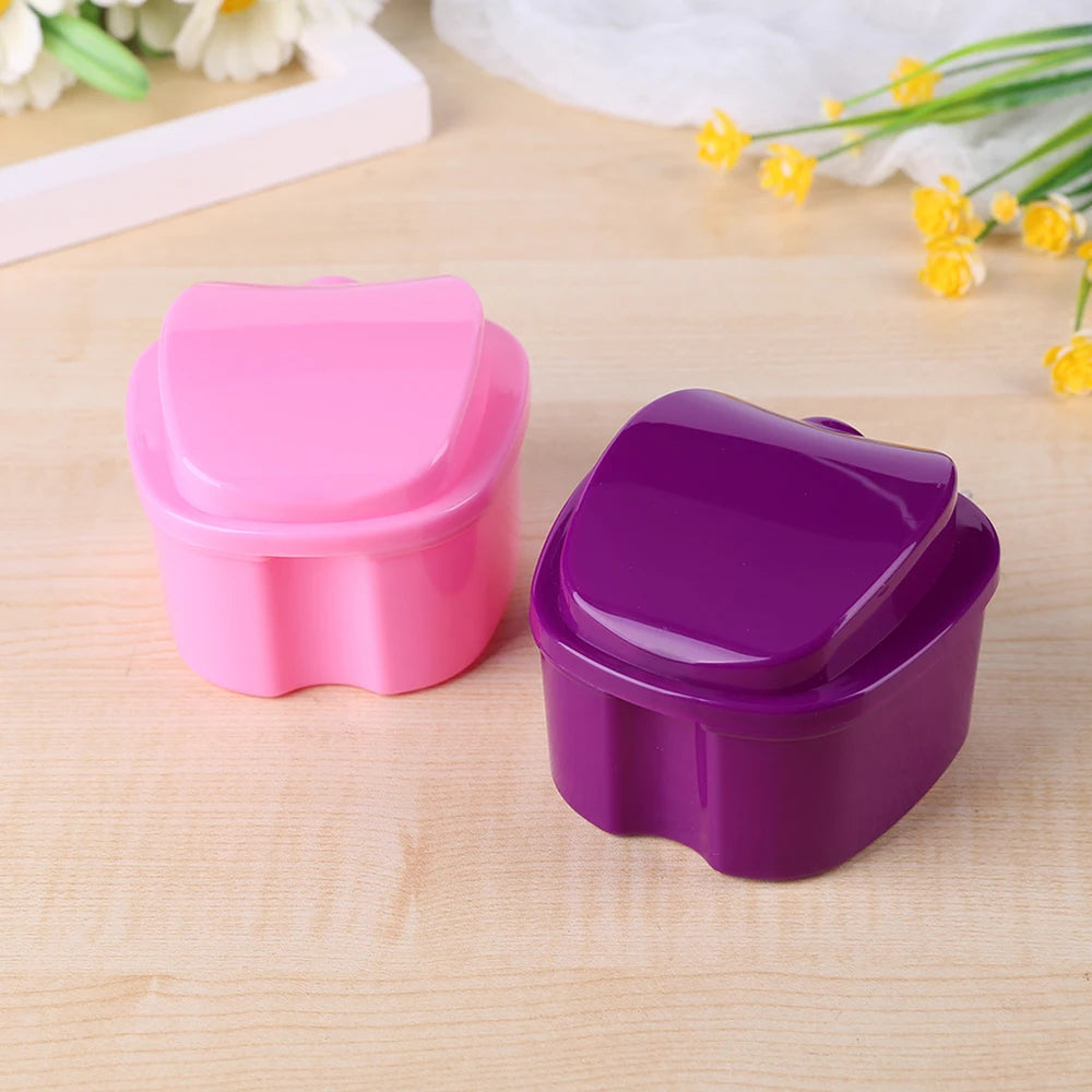 Denture Bath Box Organizer Dental False Teeth Storage Box with Hanging Net Container Cleaning Teeth Cases Artificial Tooth Boxes