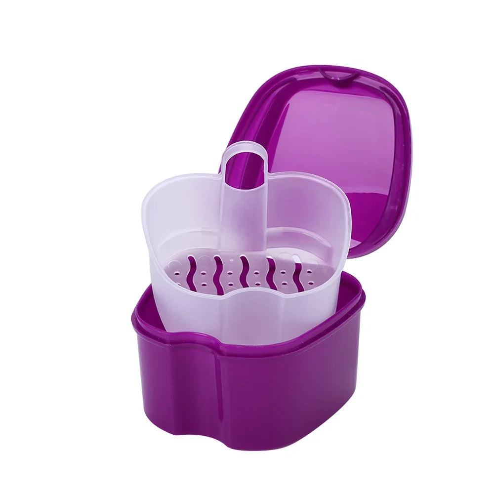 Denture Bath Box Organizer Dental False Teeth Storage Box with Hanging Net Container Cleaning Teeth Cases Artificial Tooth Boxes