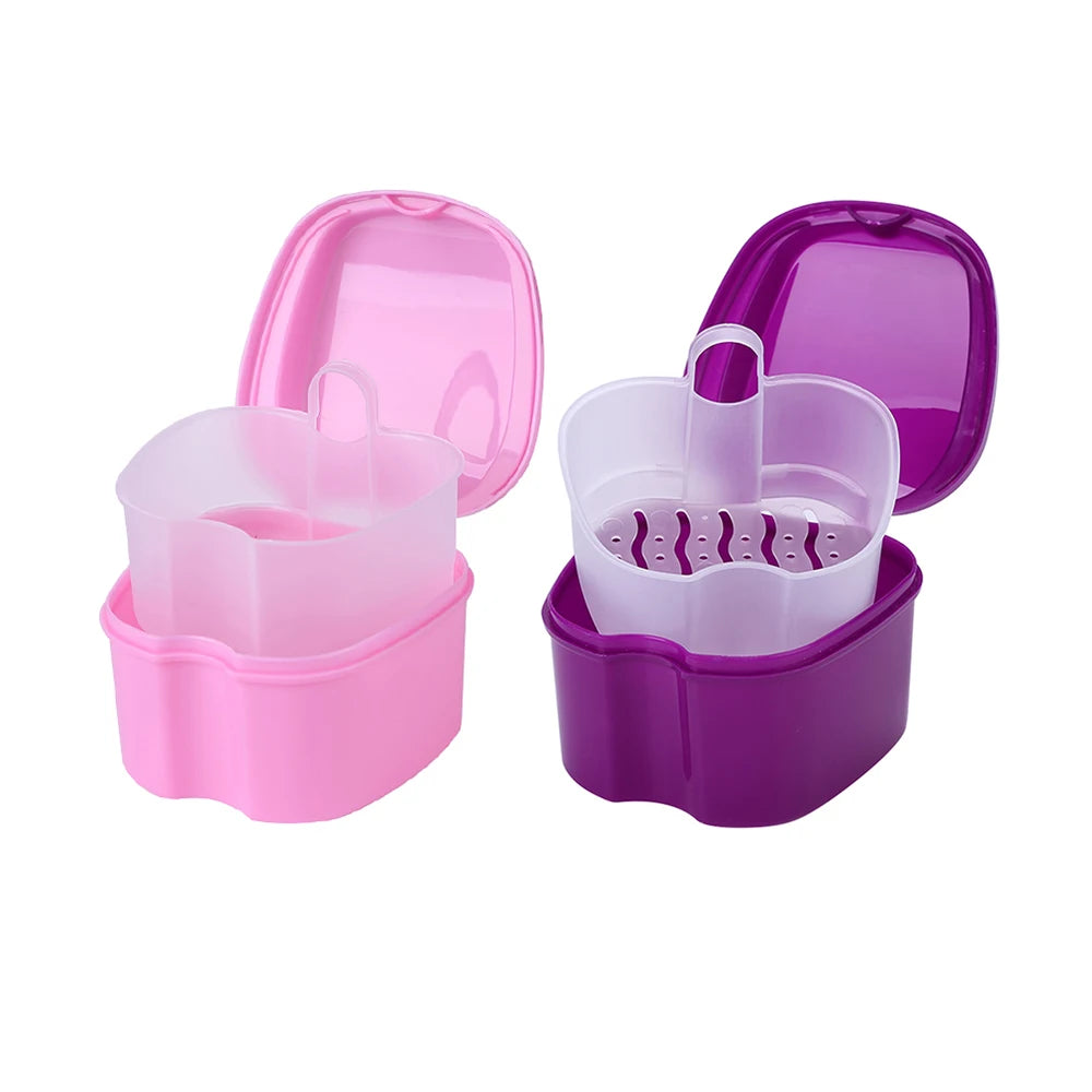 Denture Bath Box Organizer Dental False Teeth Storage Box with Hanging Net Container Cleaning Teeth Cases Artificial Tooth Boxes