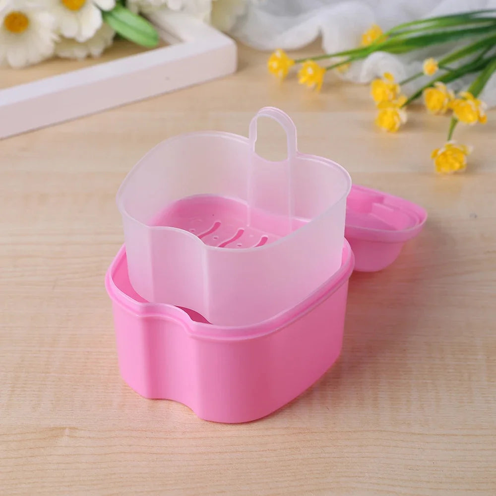 Denture Bath Box Organizer Dental False Teeth Storage Box with Hanging Net Container Cleaning Teeth Cases Artificial Tooth Boxes