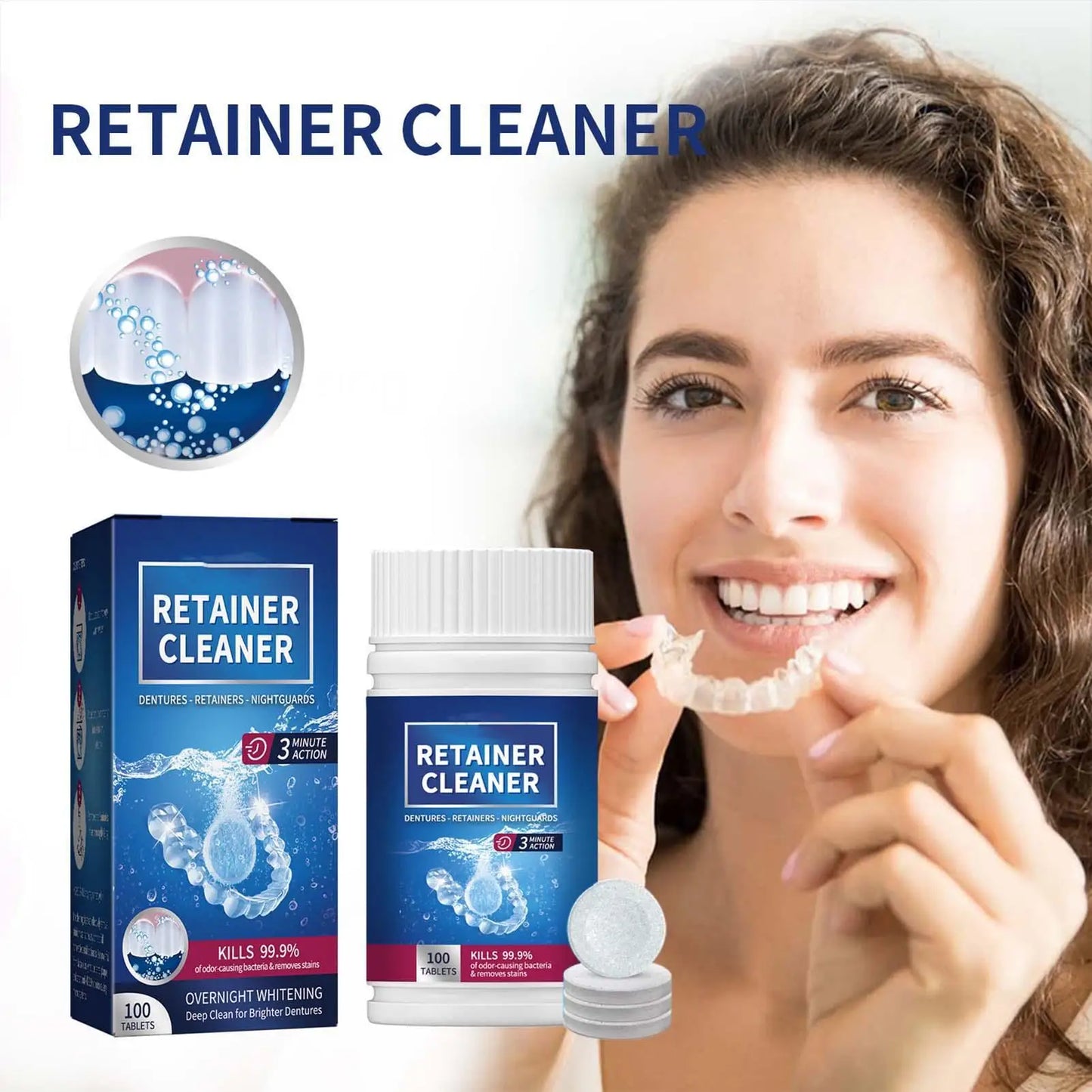 100PCS False Tooth Cleaning Tablets Denture Cleaning Tablets Removes Odor Orals Cleaning Retainer Cleaner Fresh Breath