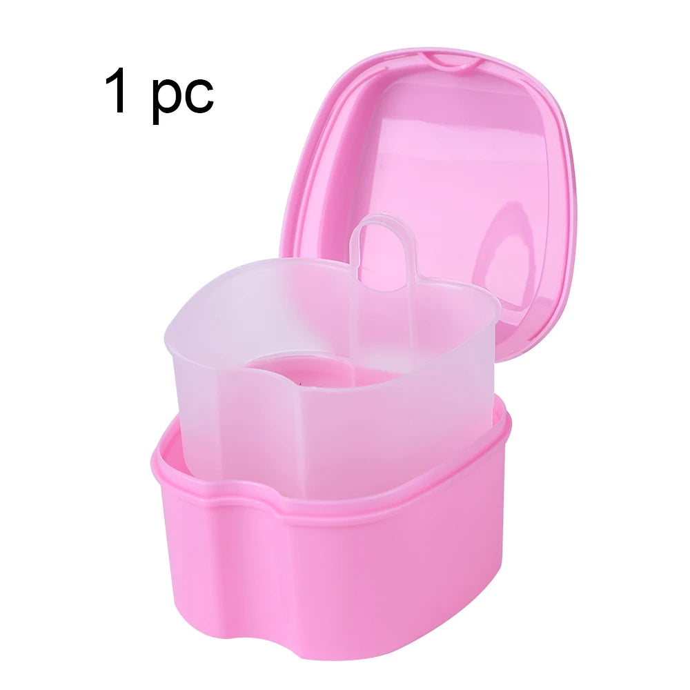Denture Bath Box Organizer Dental False Teeth Storage Box with Hanging Net Container Cleaning Teeth Cases Artificial Tooth Boxes