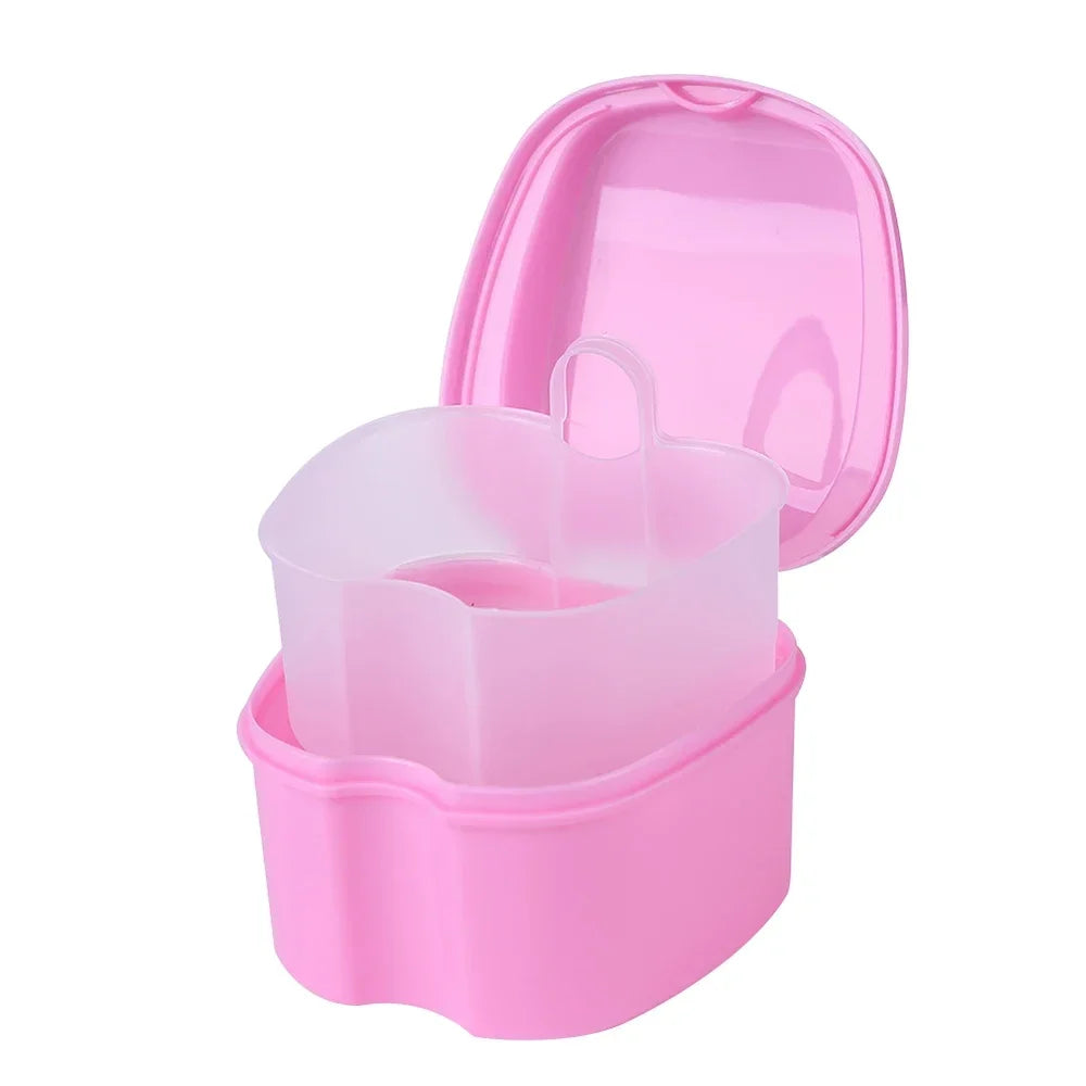 Denture Bath Box Organizer Dental False Teeth Storage Box with Hanging Net Container Cleaning Teeth Cases Artificial Tooth Boxes